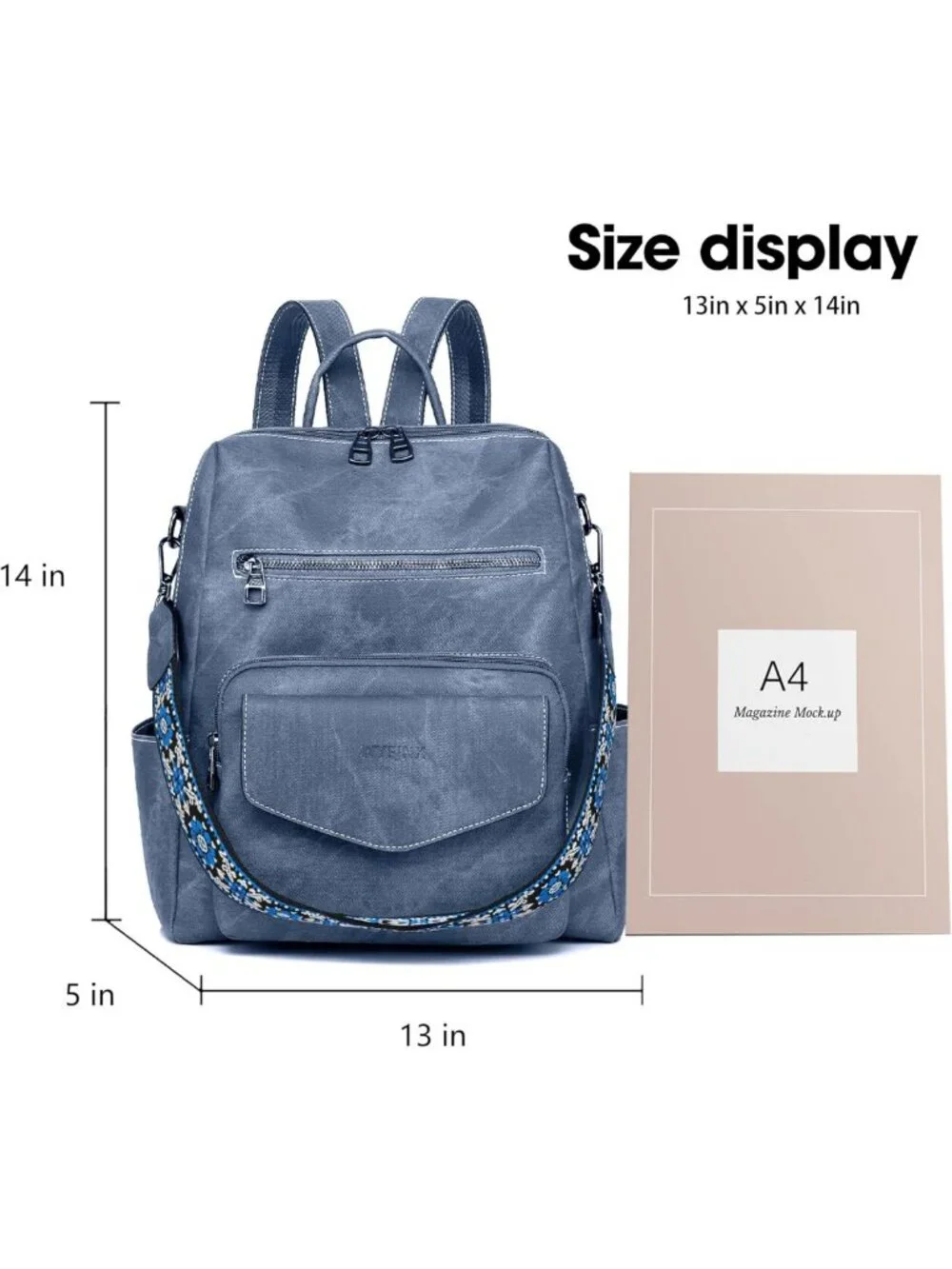 Stylish PU Leather Backpack Purse for Women - Small Travel Handbag, Blue